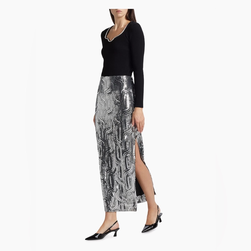 ELIE TAHARI BELLA all over sequined maxi skirt in BLACK. Size Medium